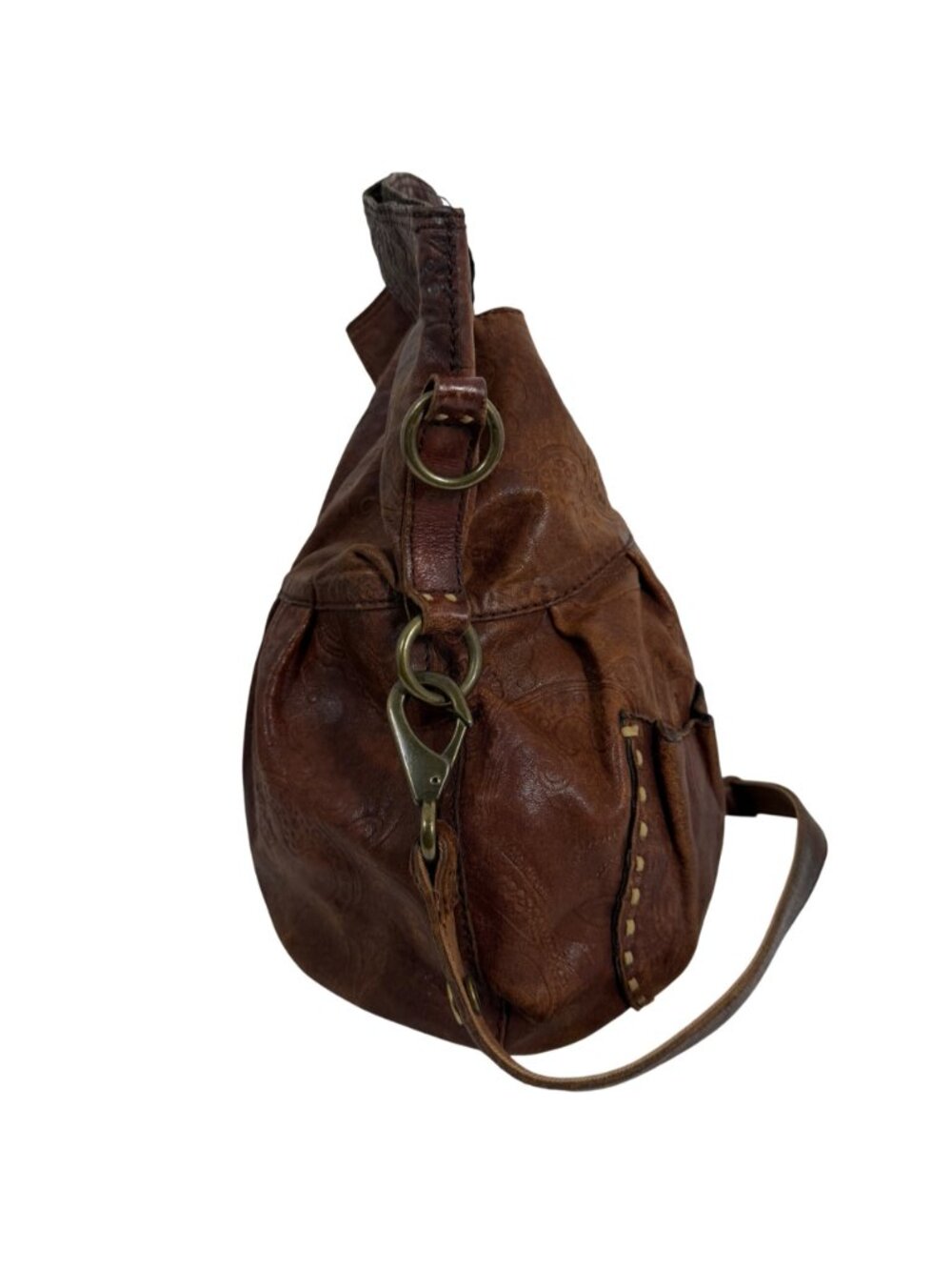 Vintage Lucky Brand Embossed Brown Lamb Leather Slouchy Shoulder Crossbody Bag - Picture 8 of 13